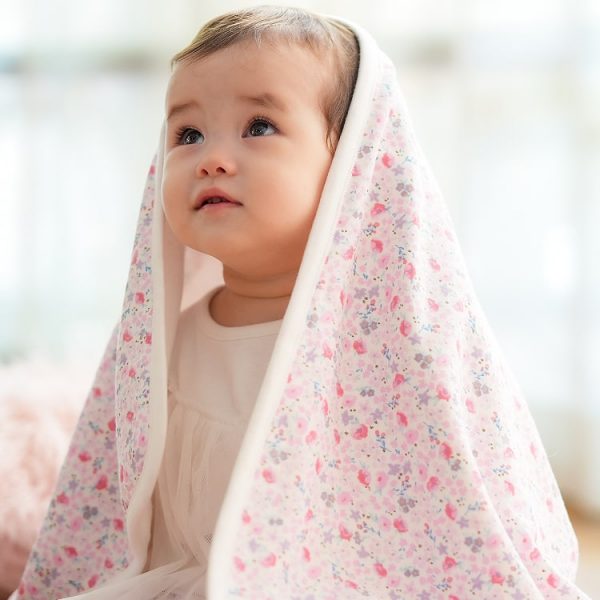 花柄、おくるみ、ブランケット、オーガニックコットン、Haruualala、ハルウララ、女の子、出産祝い、ギフト