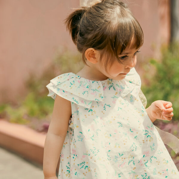 80㎝～100㎝、花柄ブラウス、女の子、上品、ピンク、白、ホワイト、オーガニックコットン、Haruualala、ハルウララ、女の子